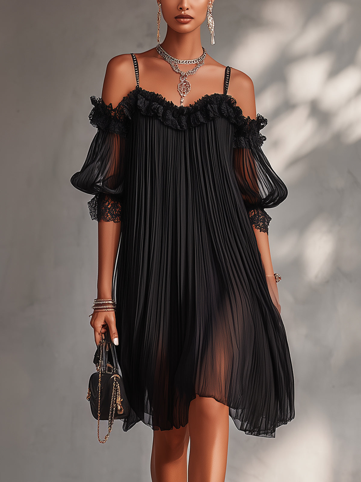 Camille | Black Chiffon Mini Dress