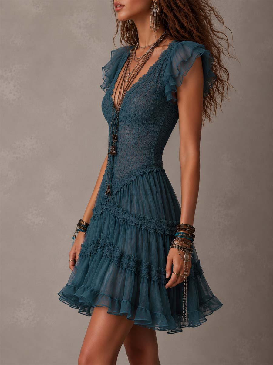 Delphine | Blue Lace Mini Dress