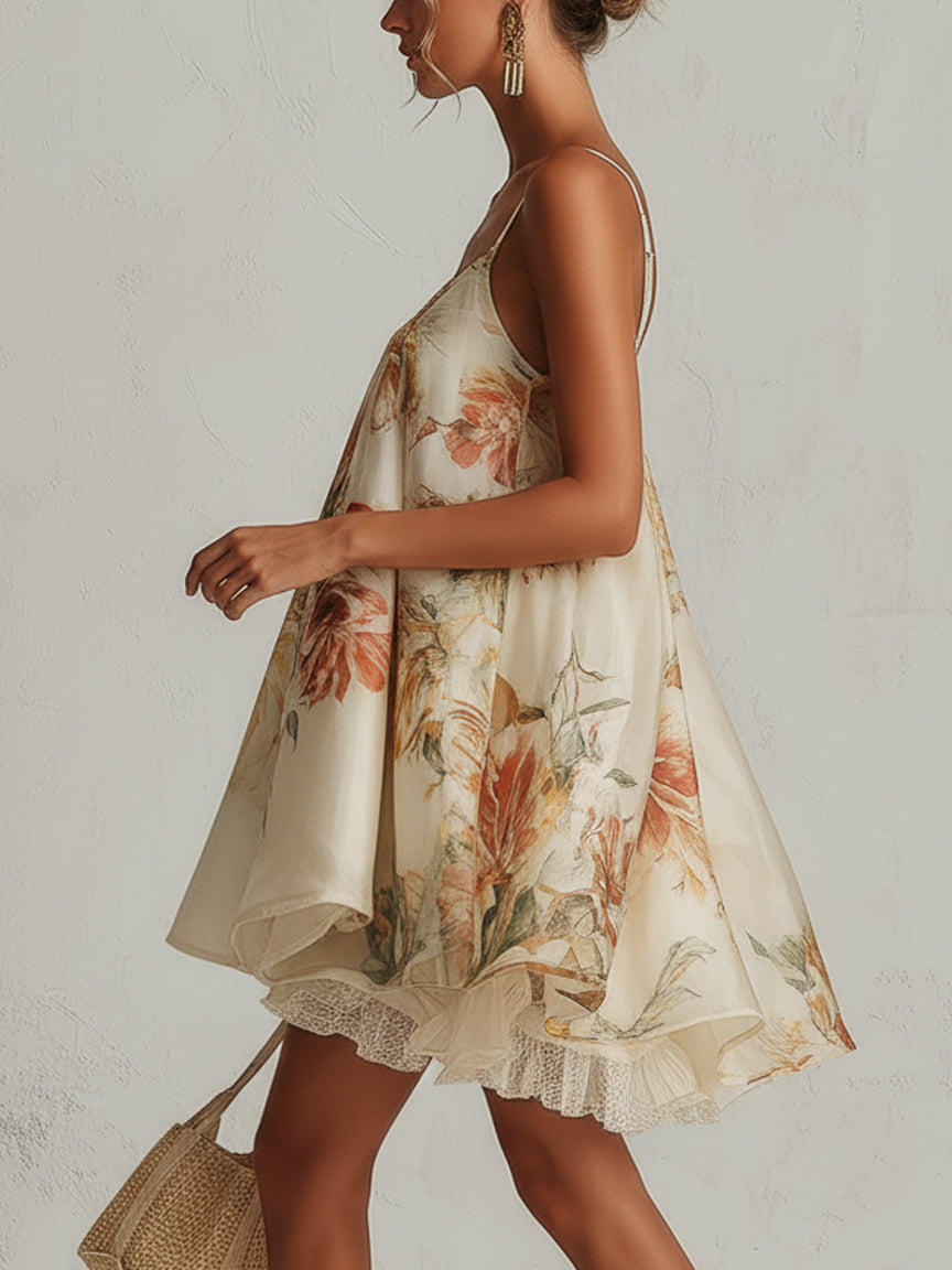 Blanche | Beige Floral Mini Dress