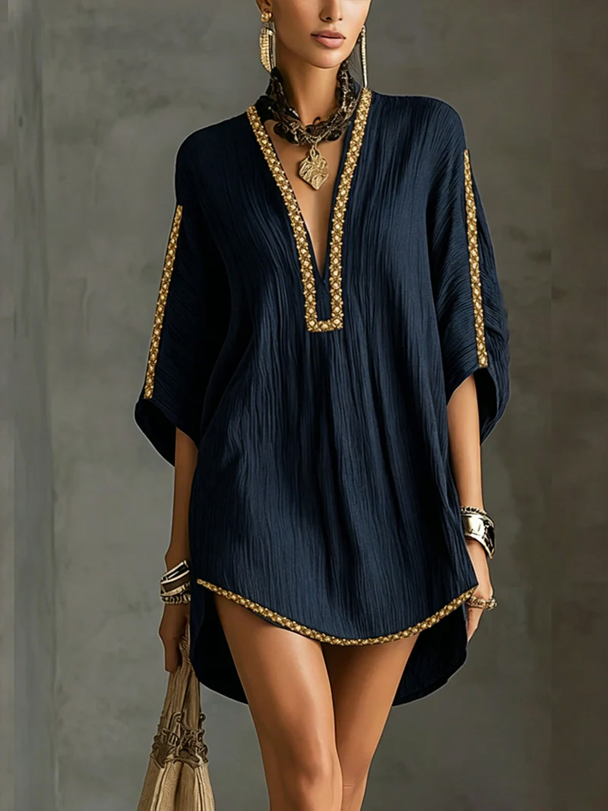 Mirella | Black Kaftan Mini Dress