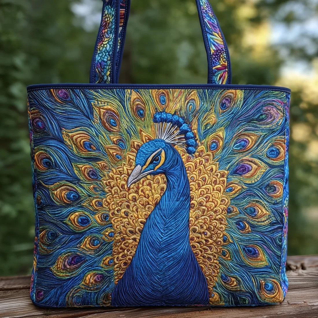 Real Peacock Quilted Tote Bag