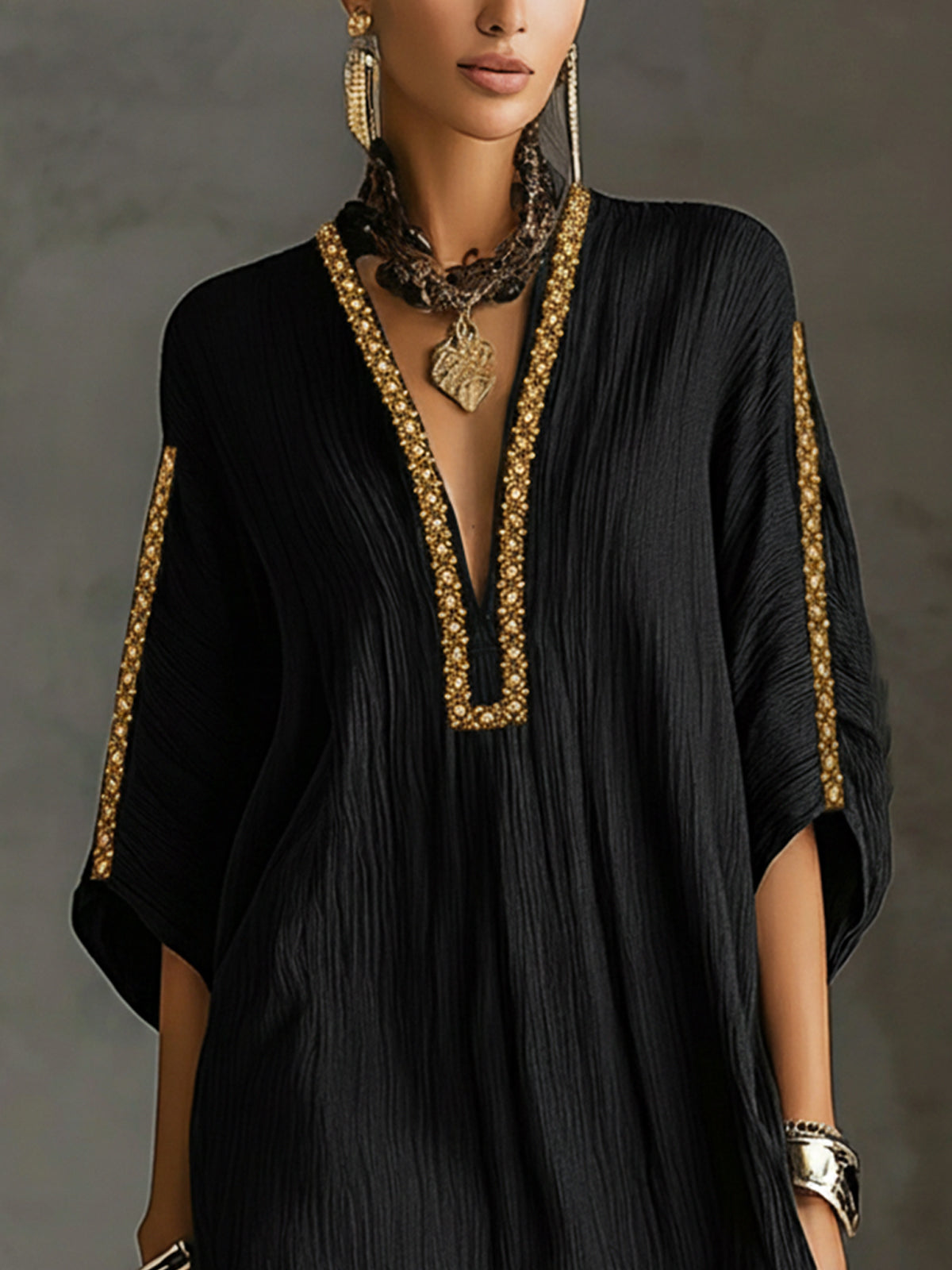 Mirella | Black Kaftan Mini Dress