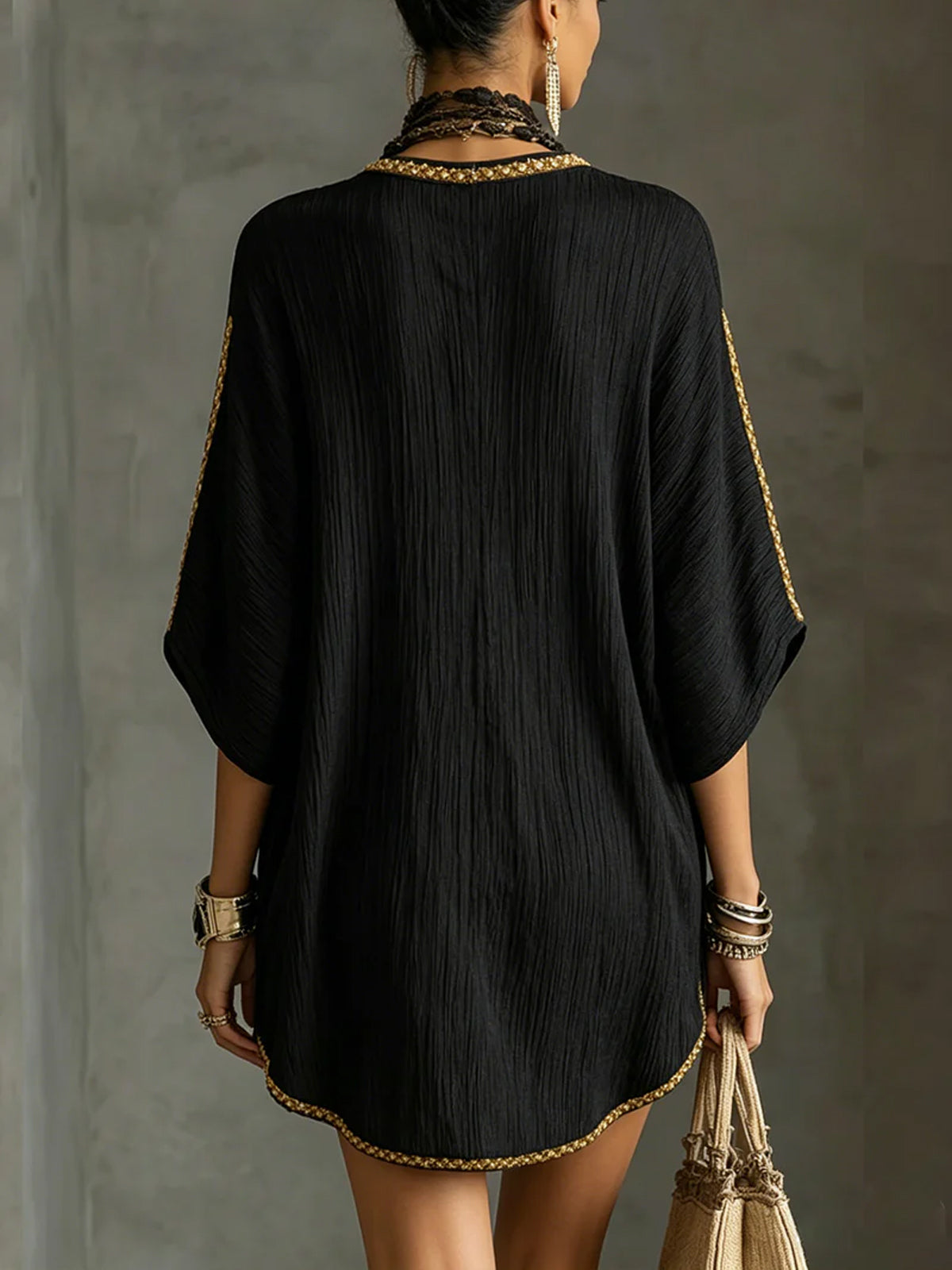 Mirella | Black Kaftan Mini Dress