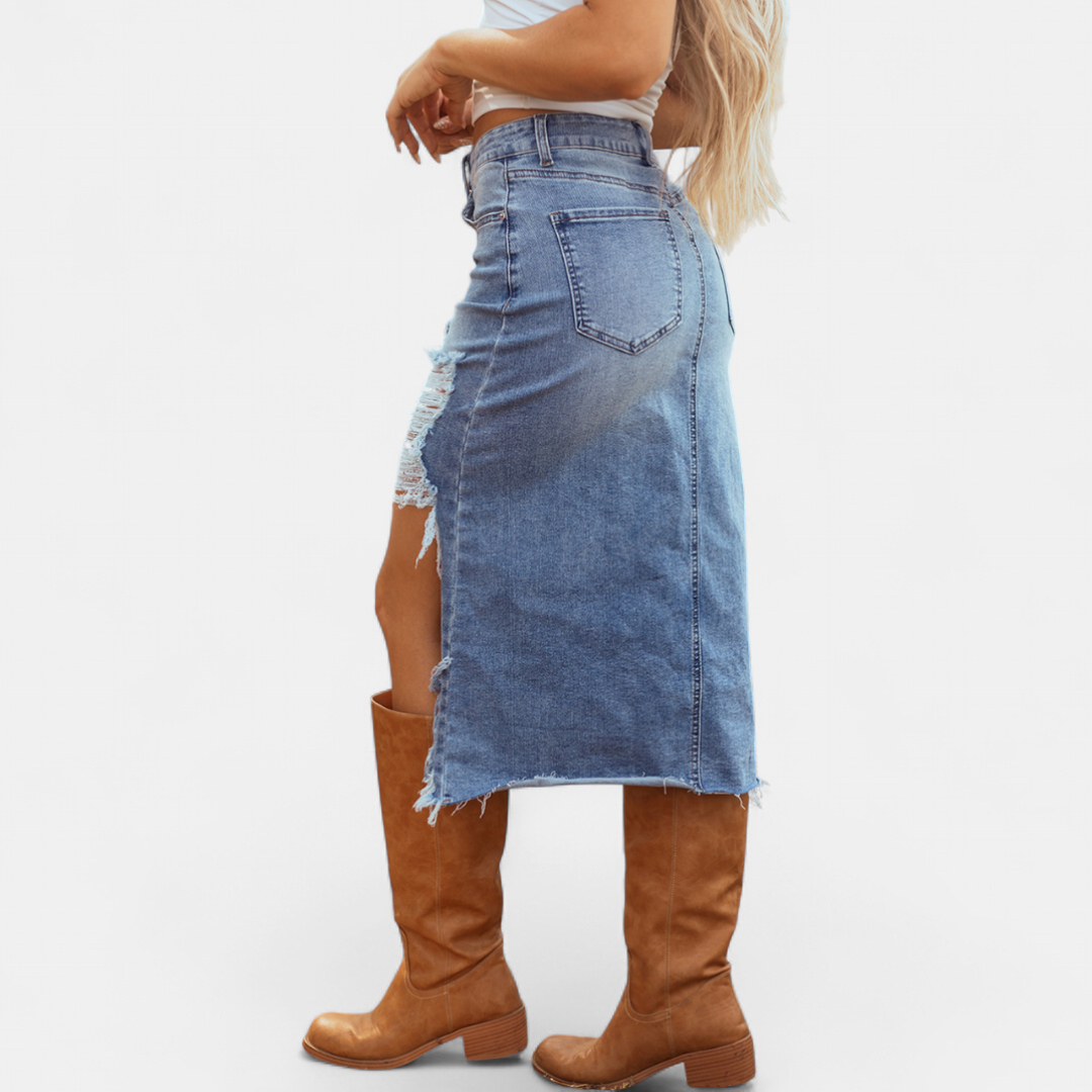Relaxed High-Waist Denim Maxi Skirt