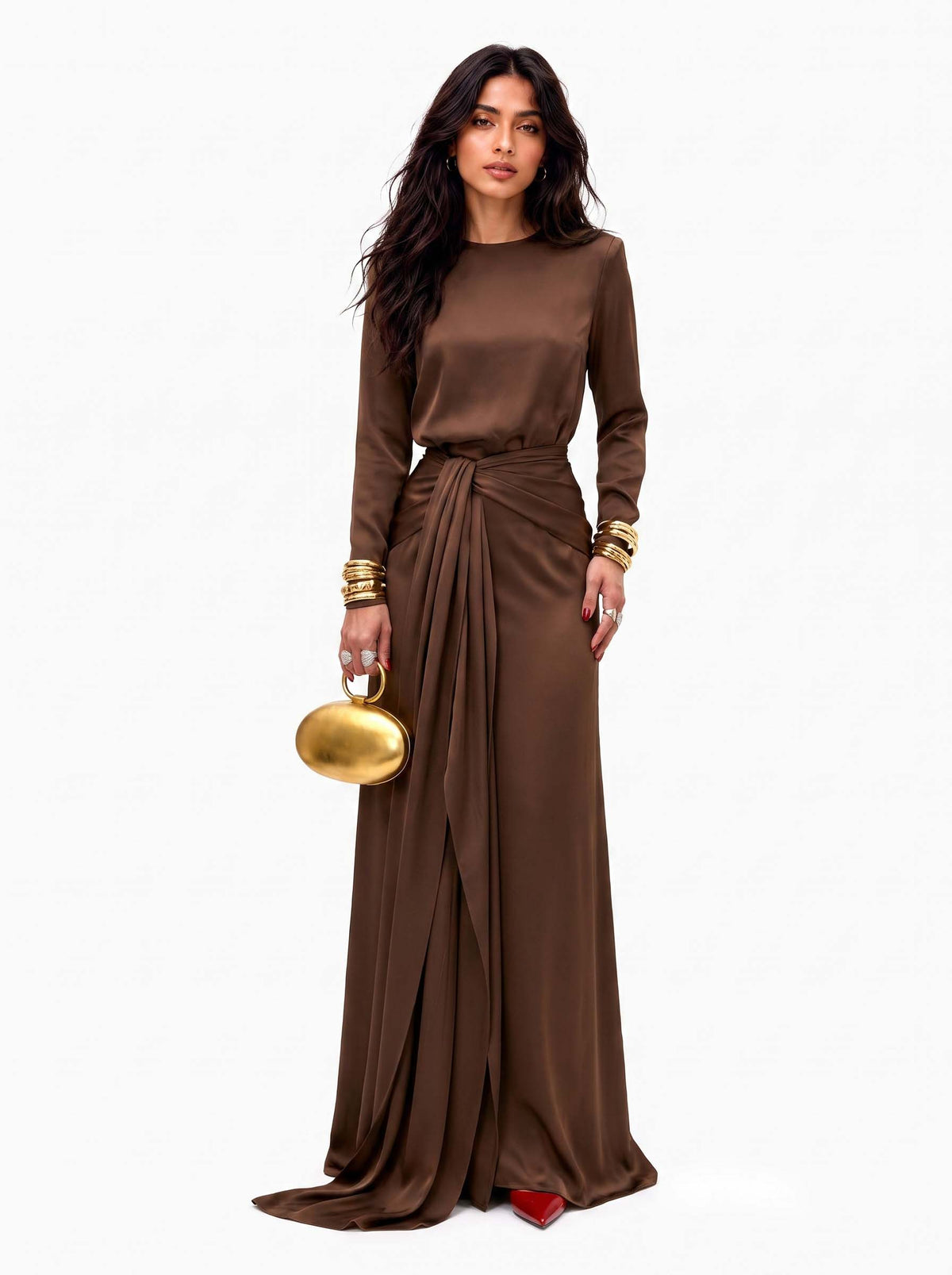 Elegant Maxi Dress in Draped Satin