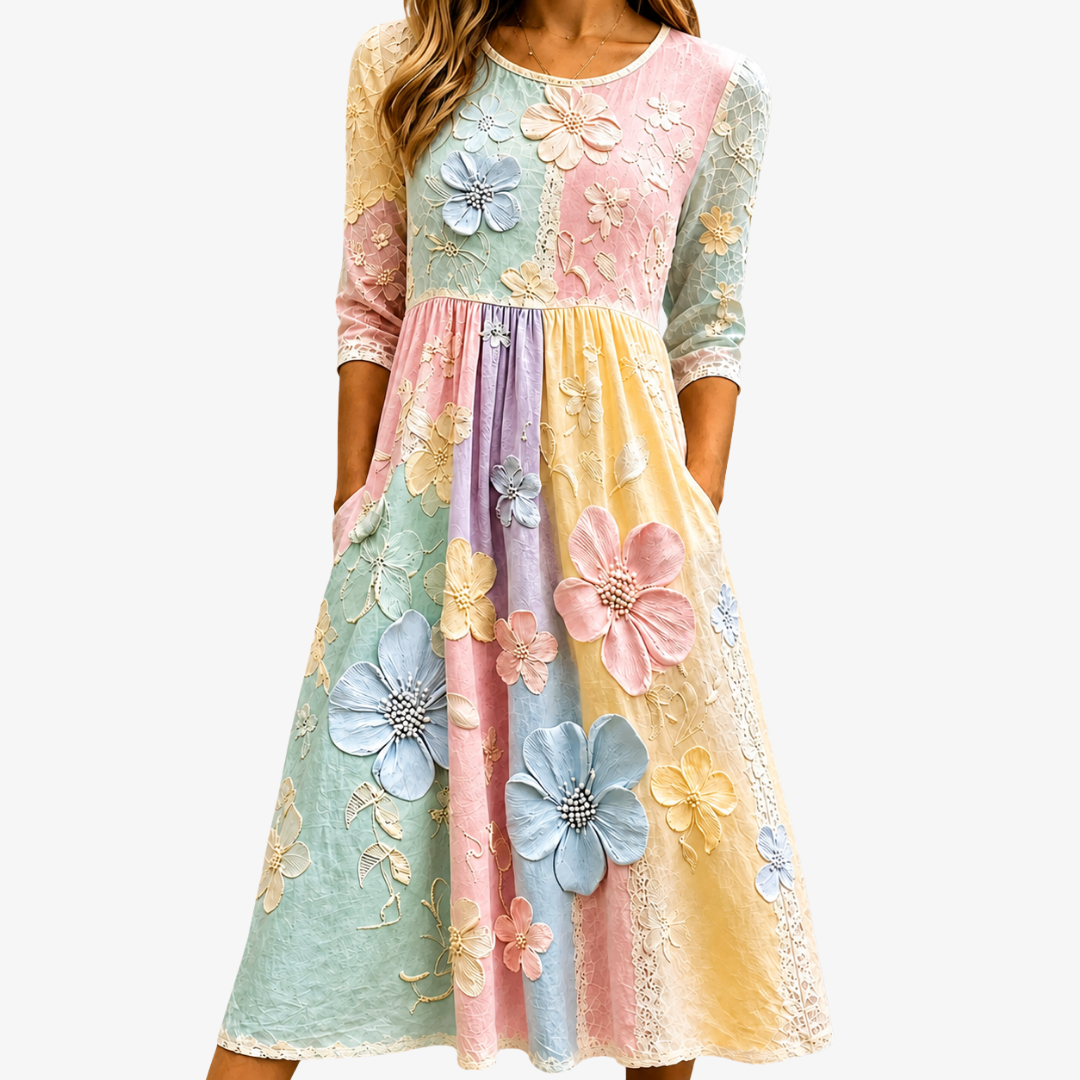 Pastel Midi Dress with Garden Pockets