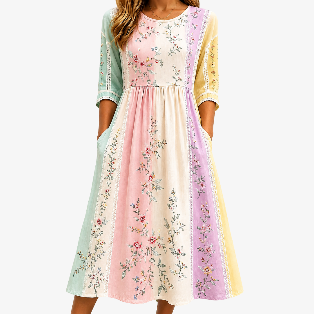 Midi Dress with Pockets in Pastel Panels