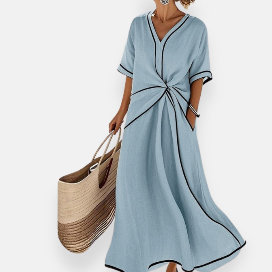 Dress with Knot and Contrast Edges
