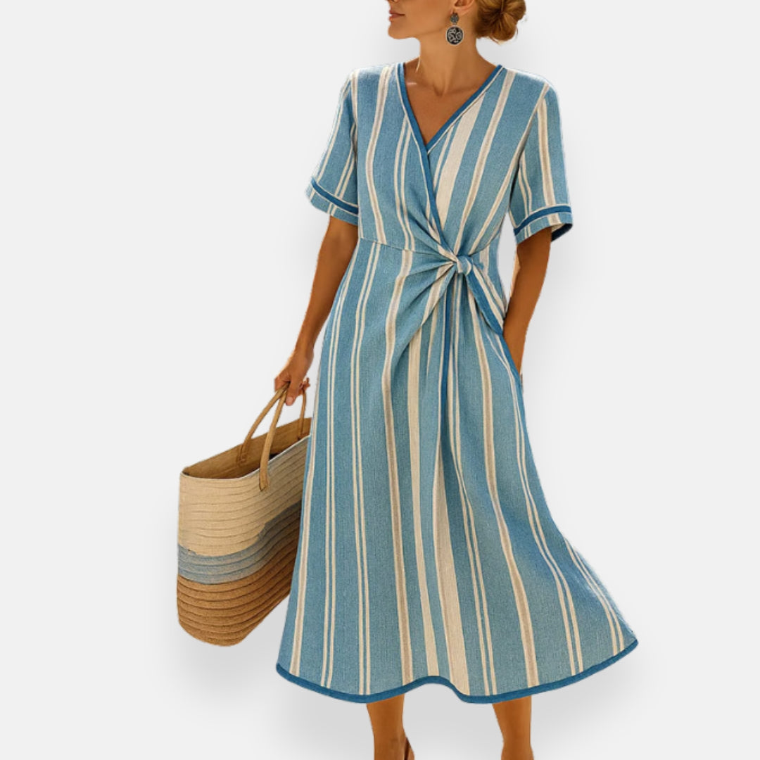 Striped Dress with Draped Knot