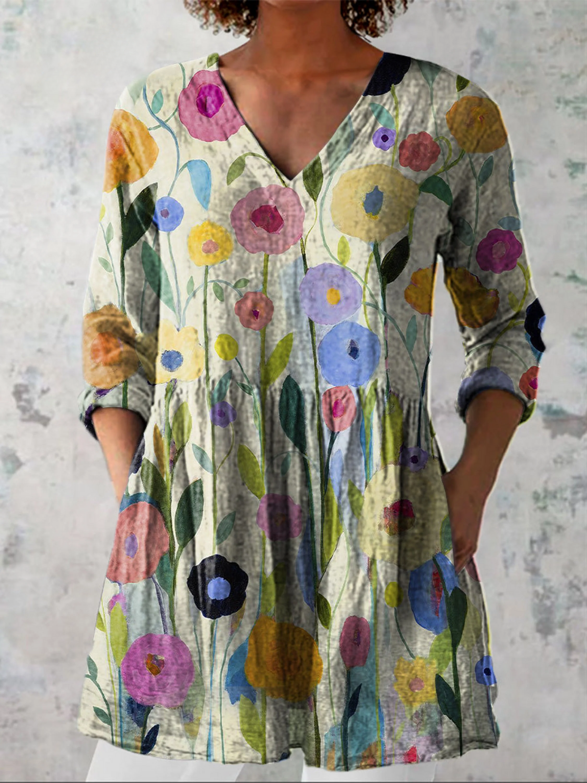 Long V-Neck Blouse