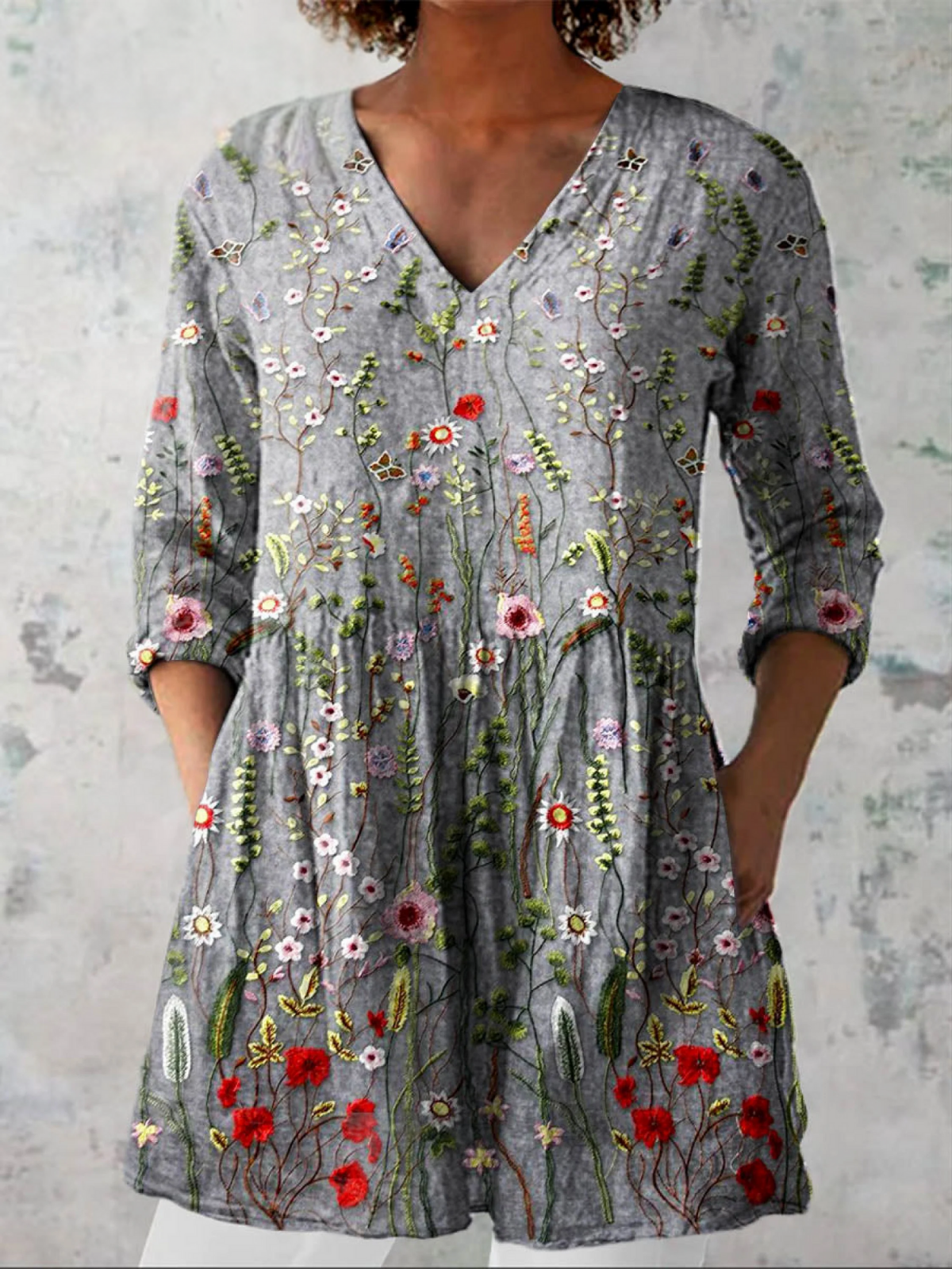Long V-Neck Blouse