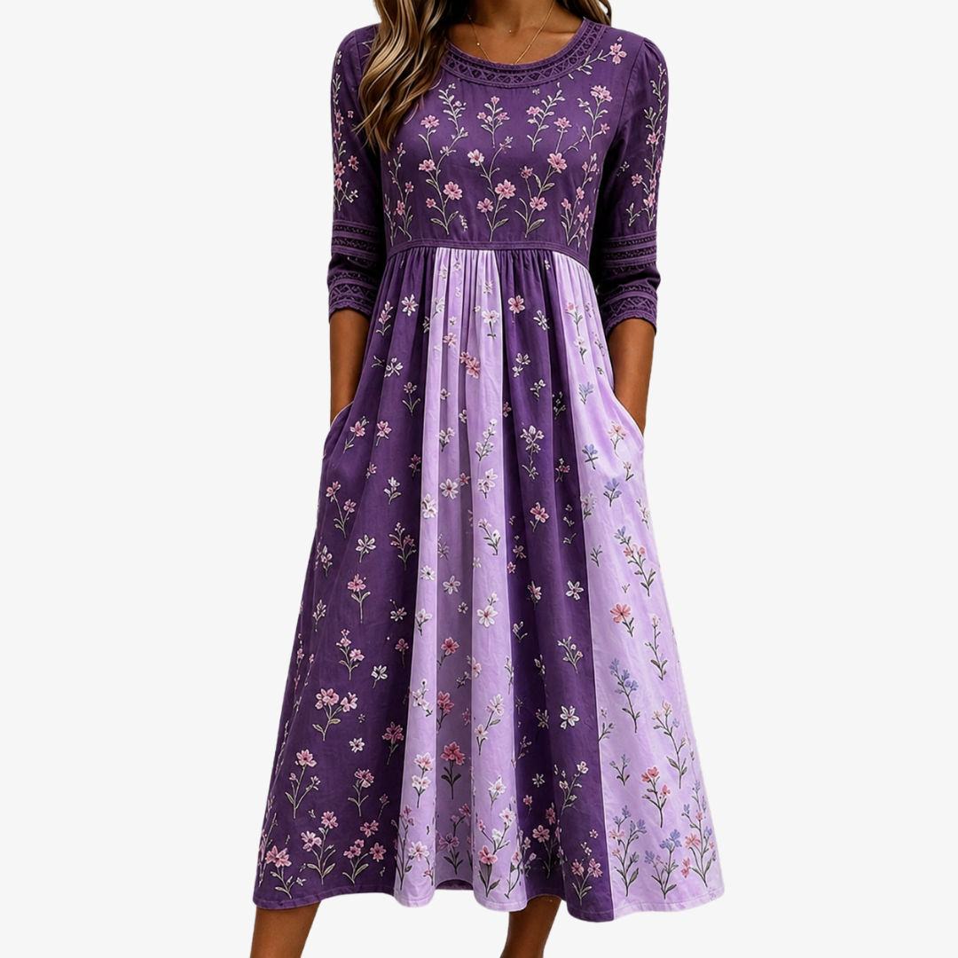 Lavender Wildflower Print Midi Dress