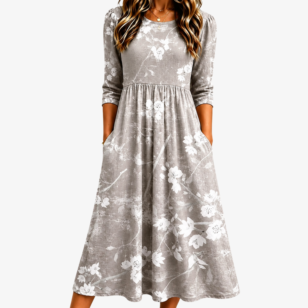 Silver Flower Grace Midi Dress