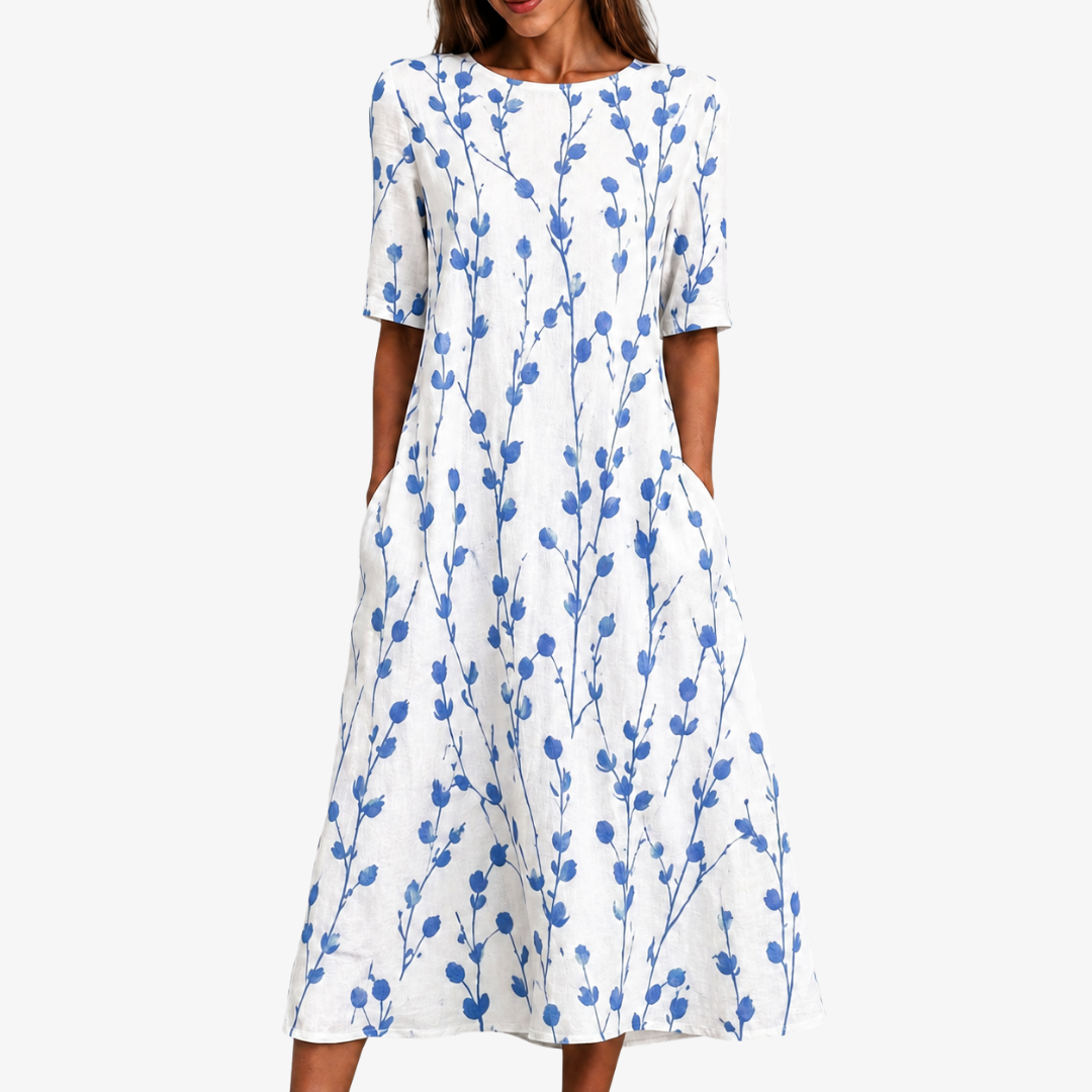 Blue Meadow Breeze Midi Pocket Dress