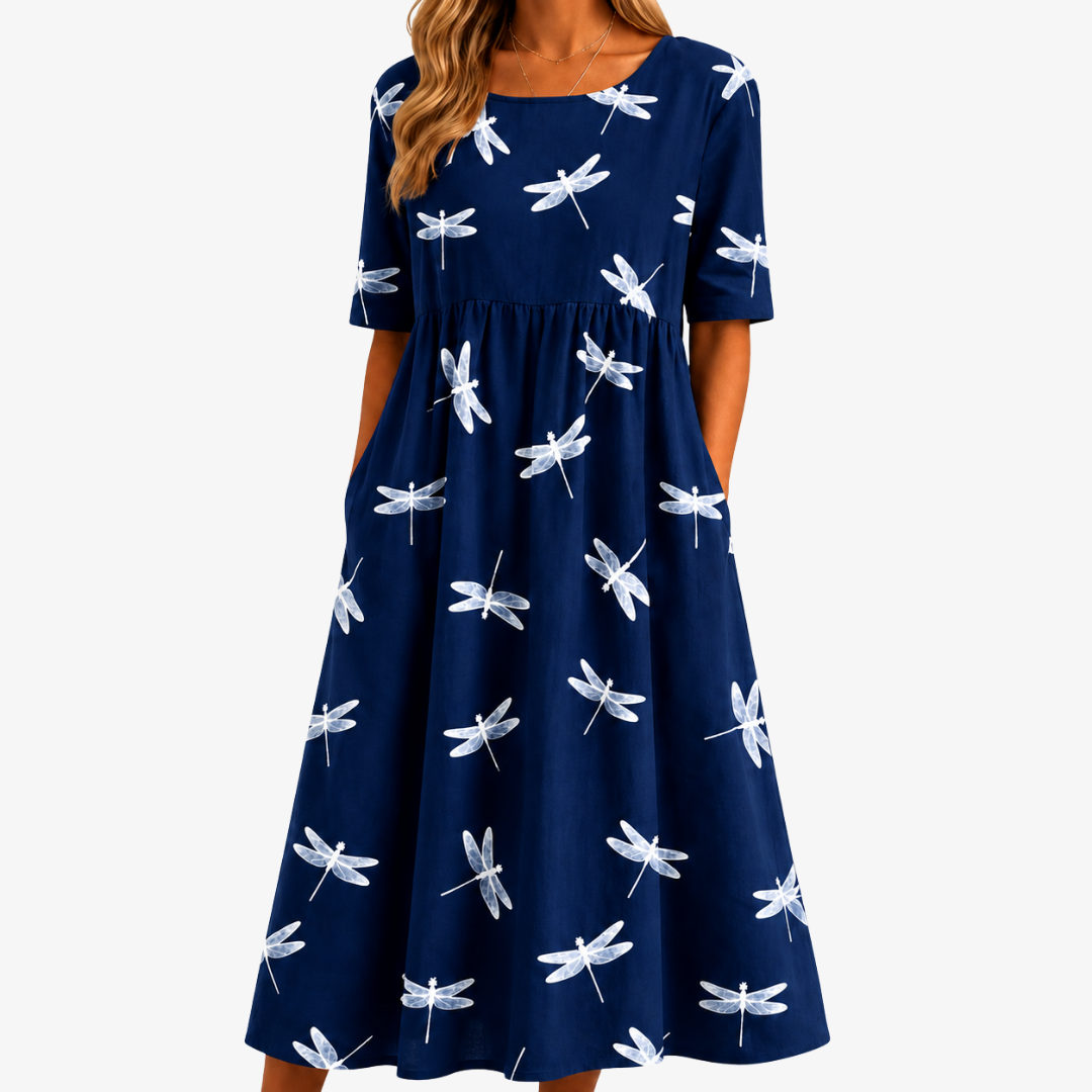 Midi Dragonfly Dress with Pockets