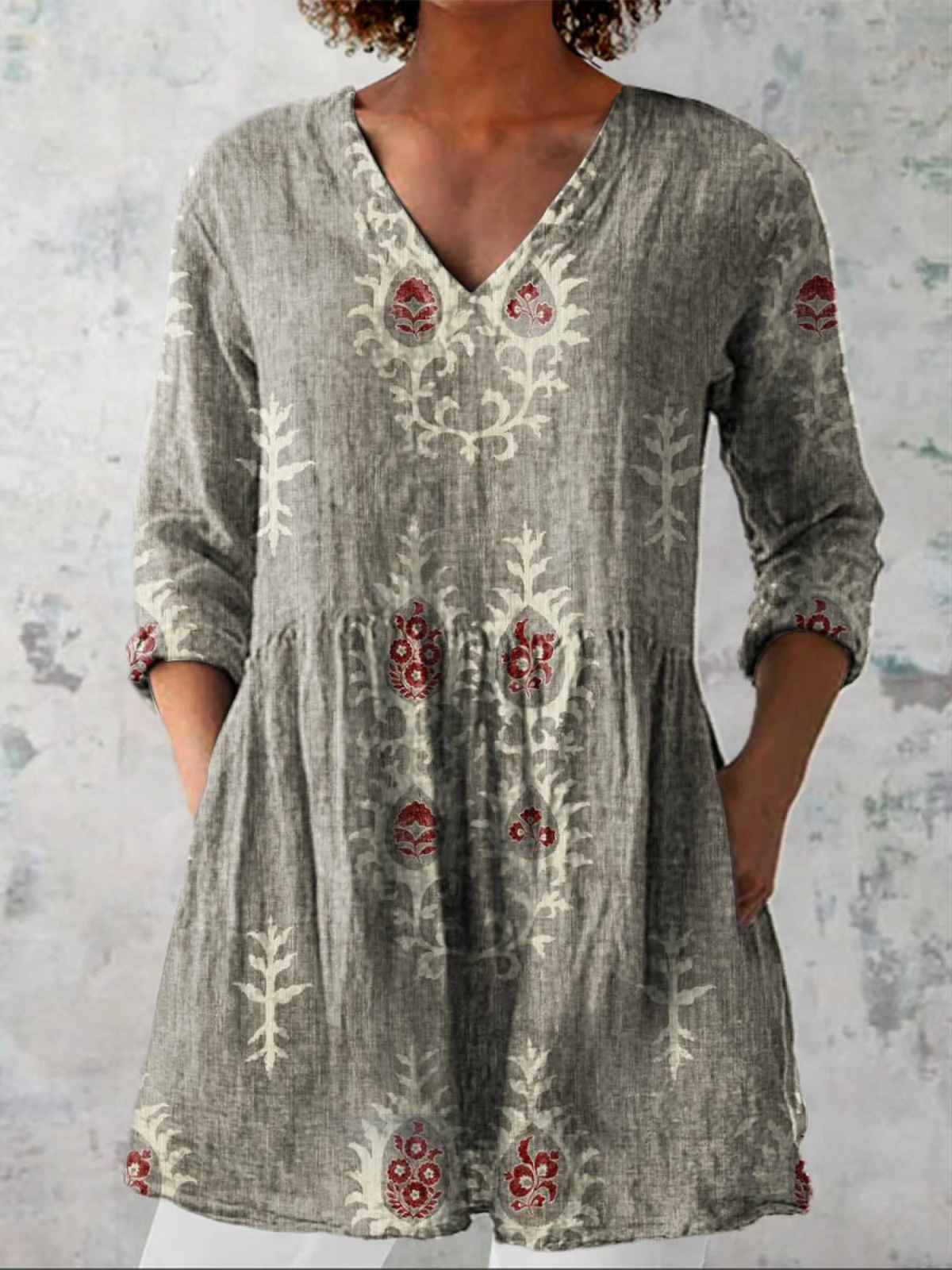 Long Blouse with V-Neck