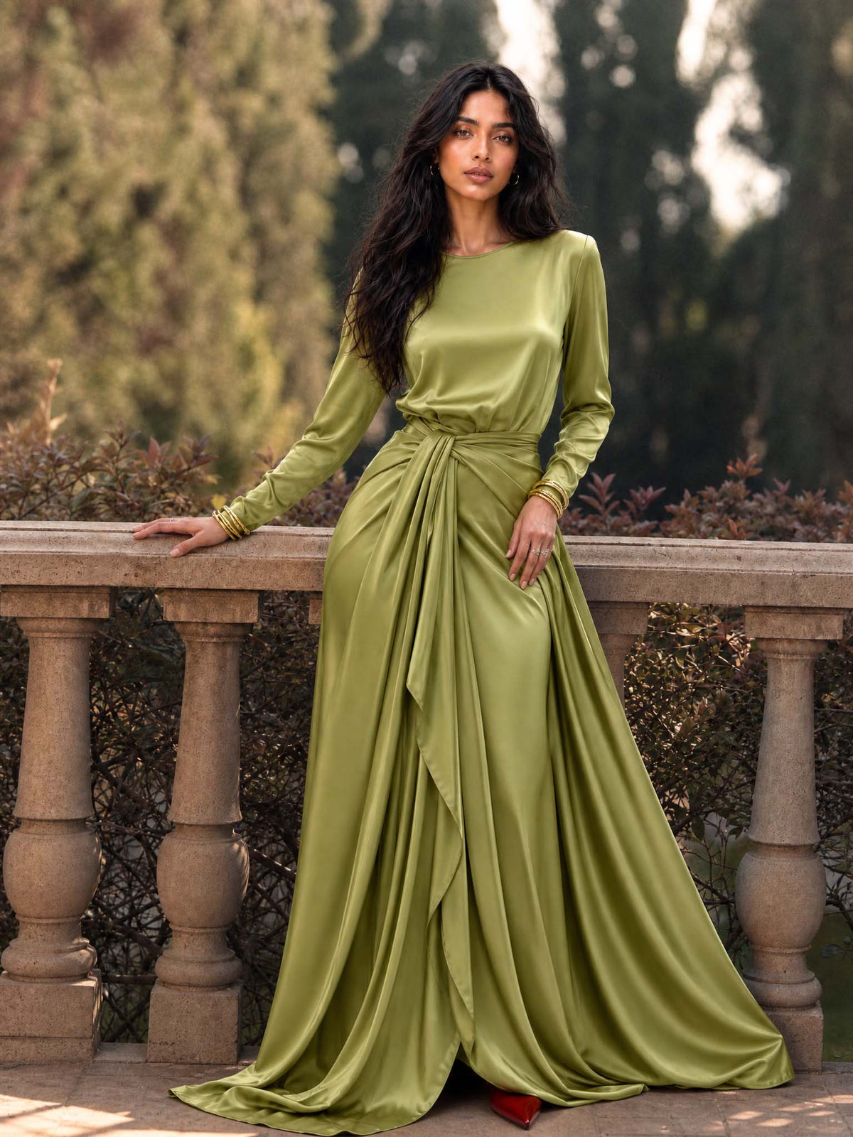 Elegant Maxi Dress in Draped Satin