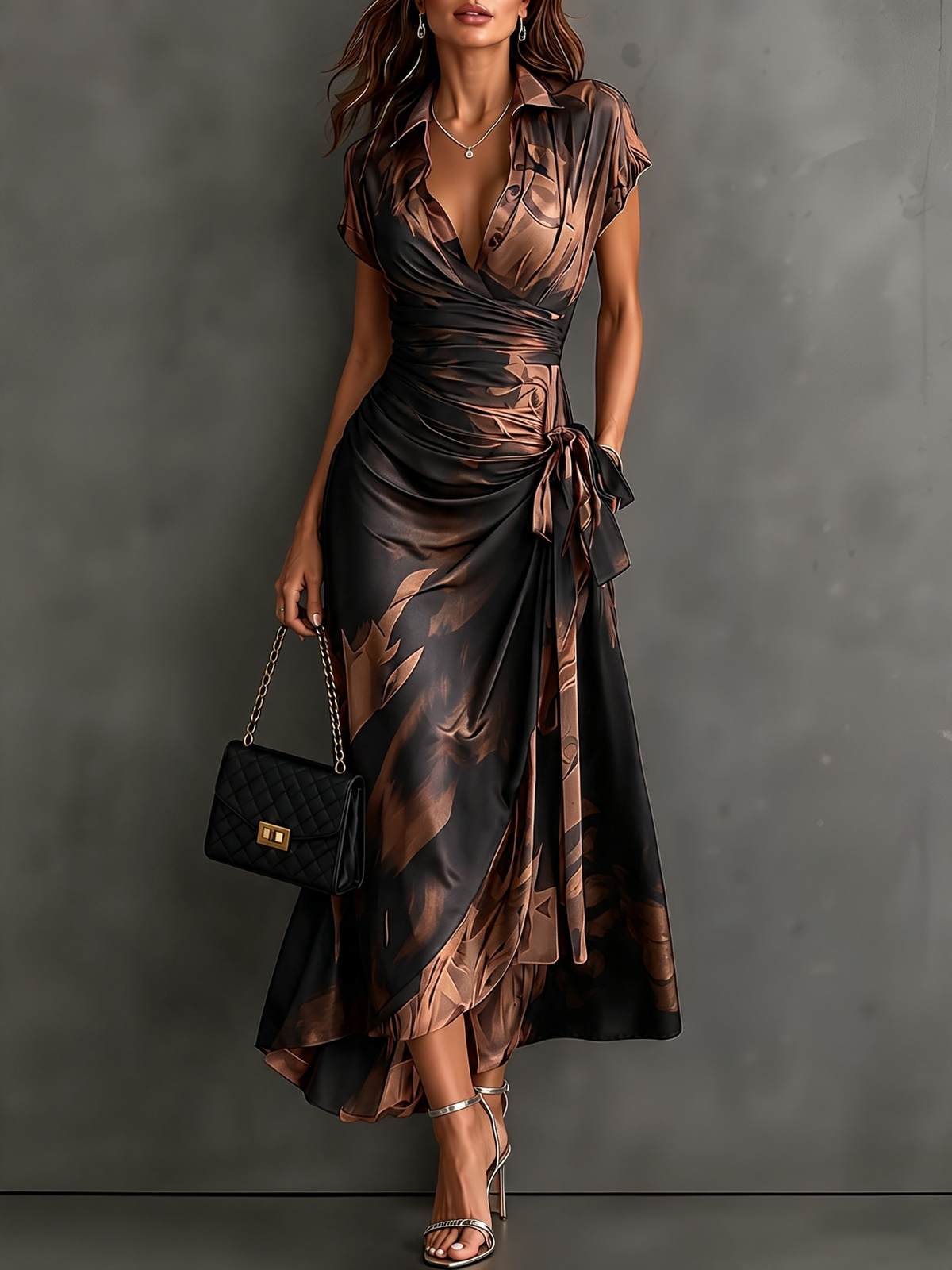 Abstract Wrap Midi Dress