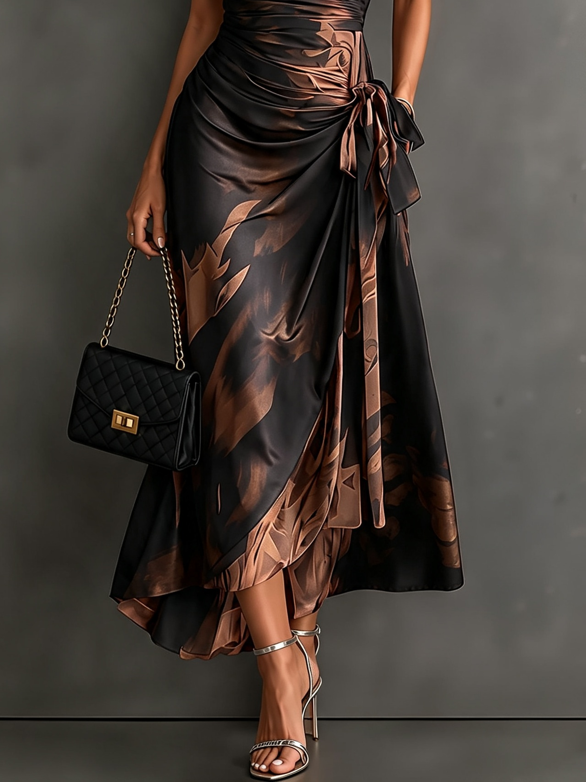 Abstract Wrap Midi Dress