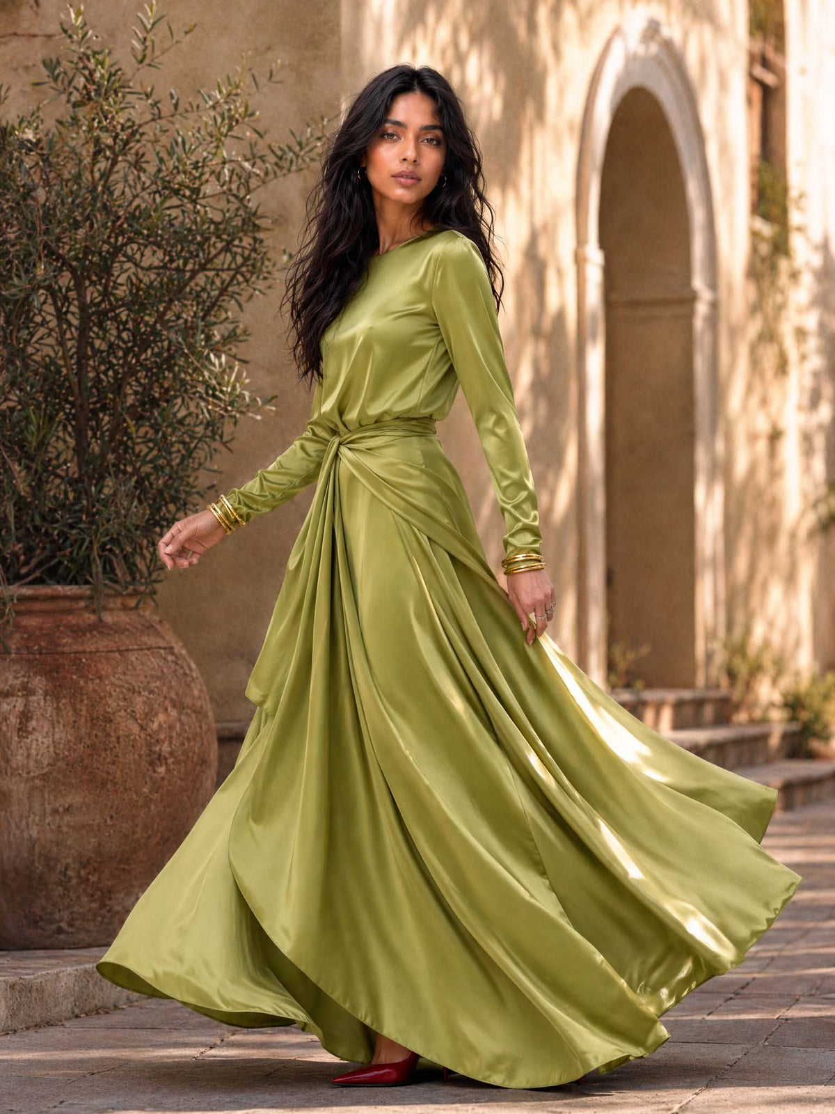Elegant Maxi Dress in Draped Satin