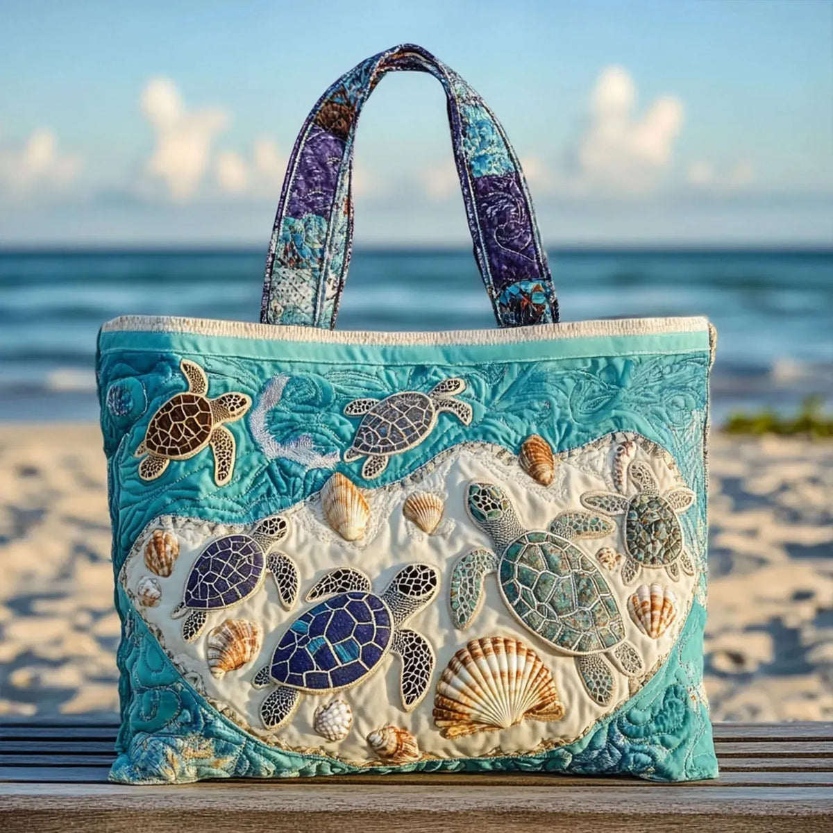 Turtle Embrace Quilted Tote Bag