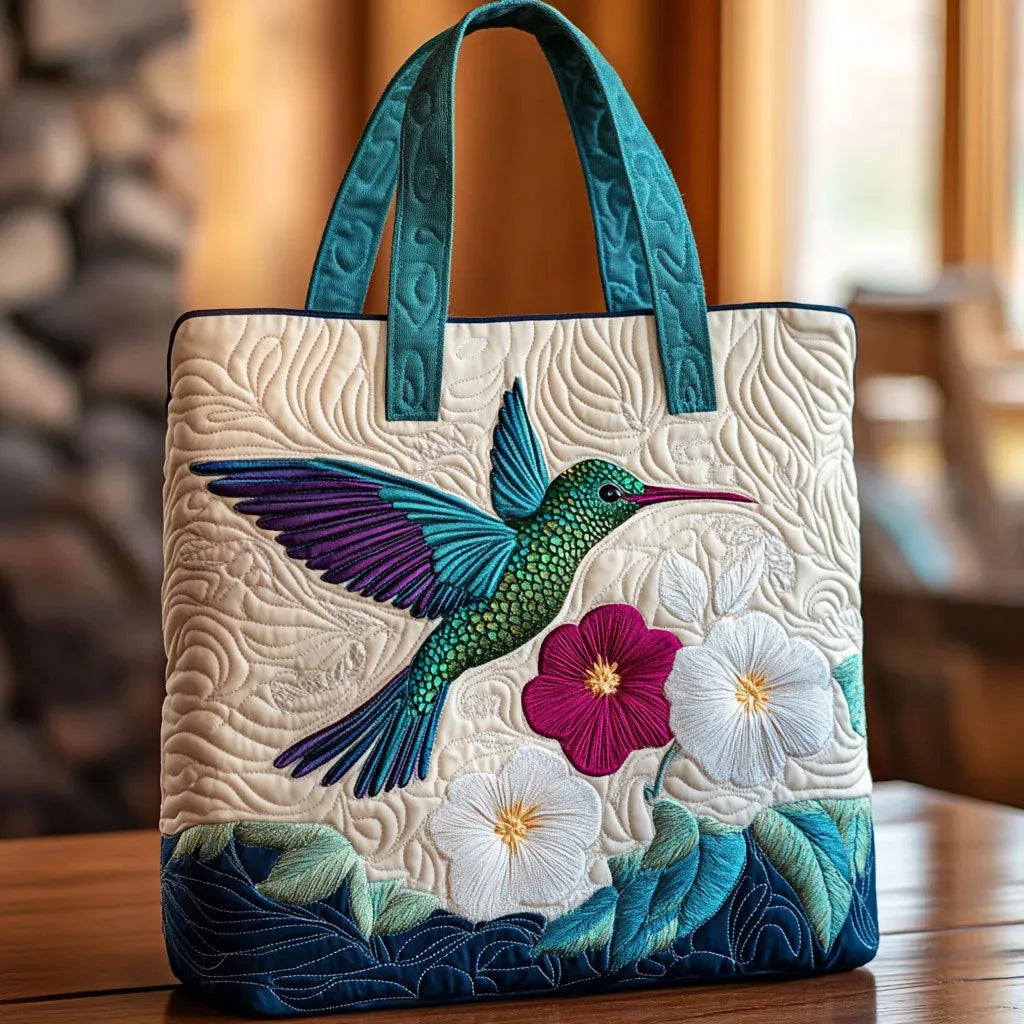 Padded White Flower Quilted Tote Bag