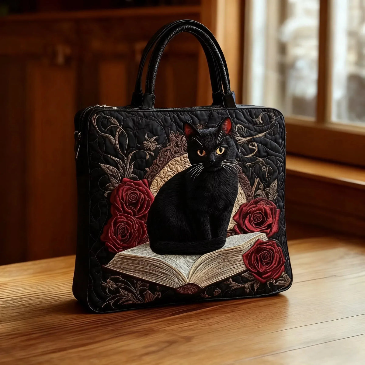 Dark Cat Quilted Tote Bag