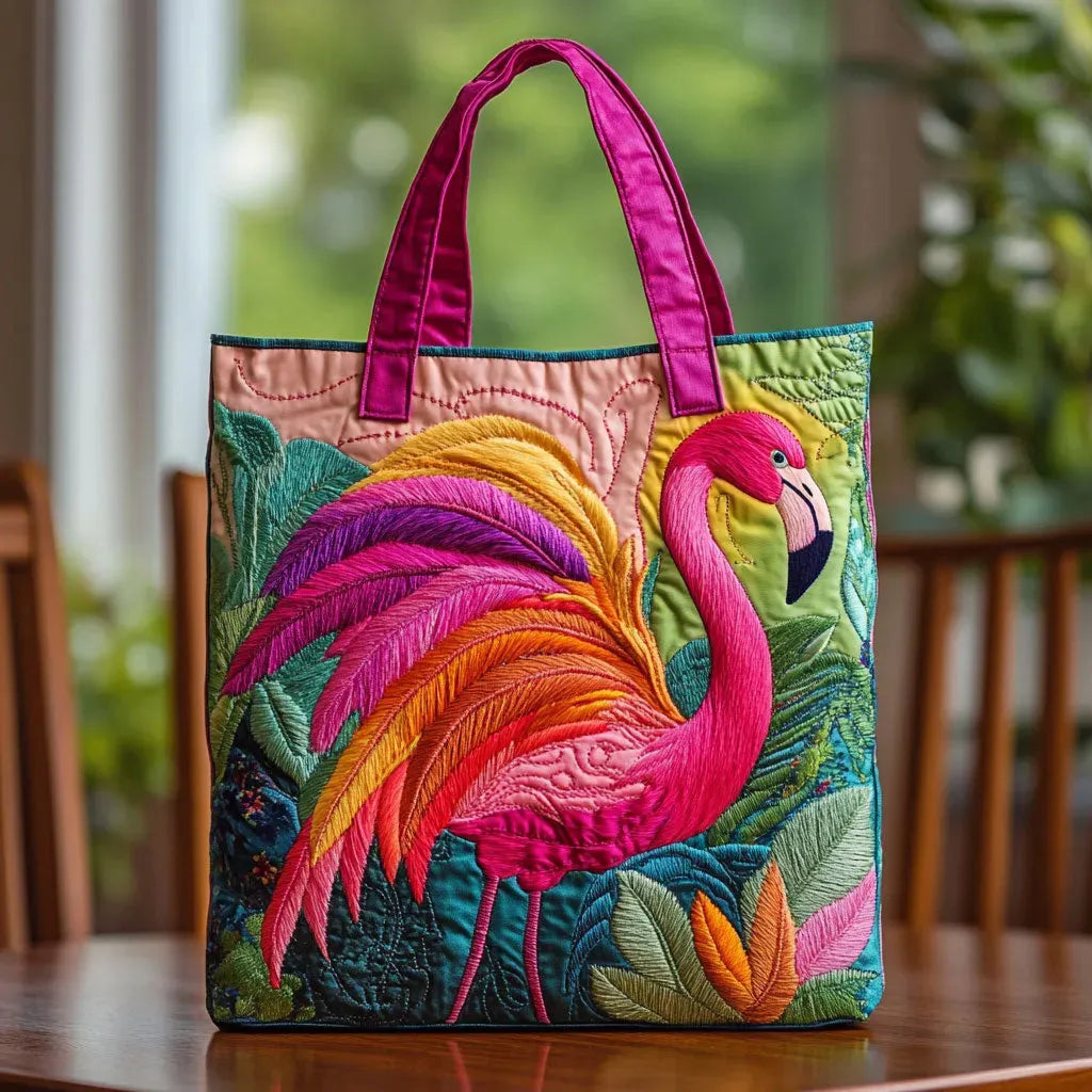 Flamingo Rainbow Quilted Tote Bag