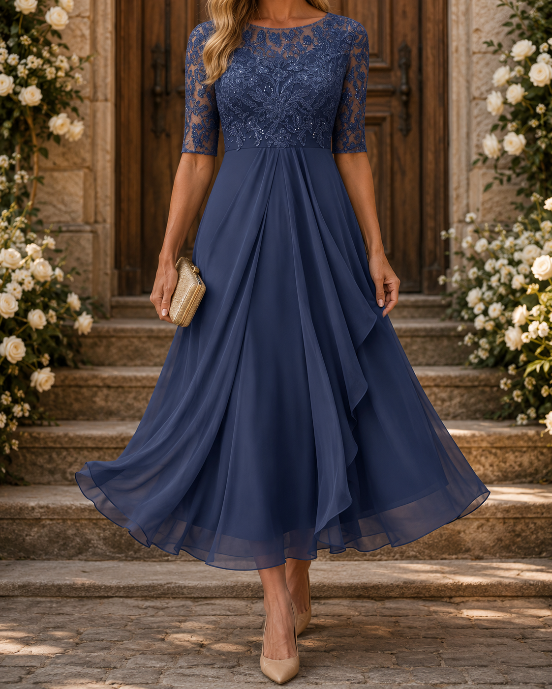 Rose Lace Midi Dress