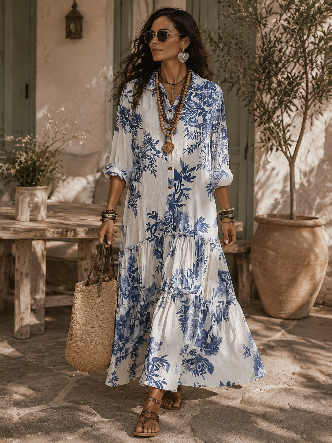 Bohemian Maxi Floral Dress with Ruffles
