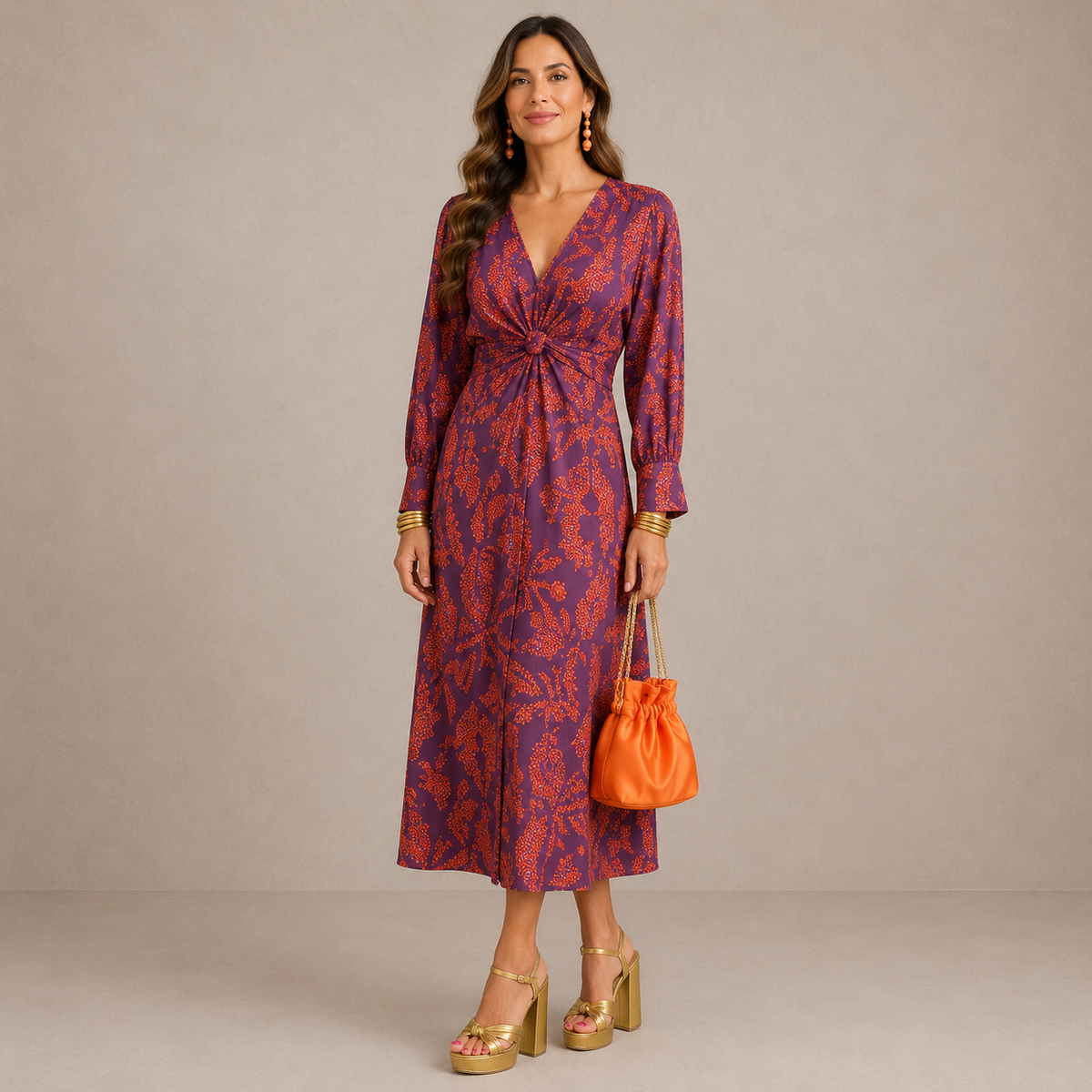 ELVENA™ | V-Neck Tie-Waist Midi Dress