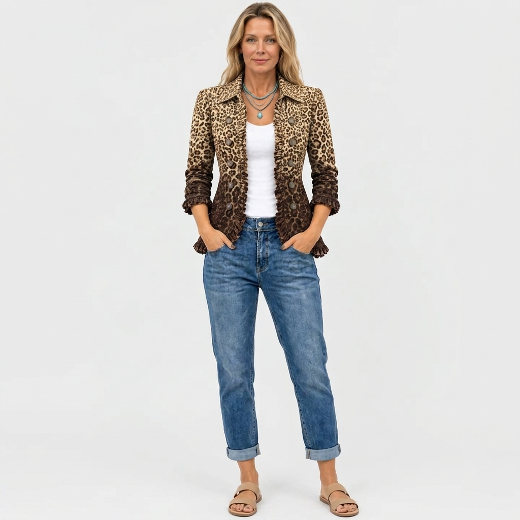 Navara™ - Ruffled Leopard Print Jacket