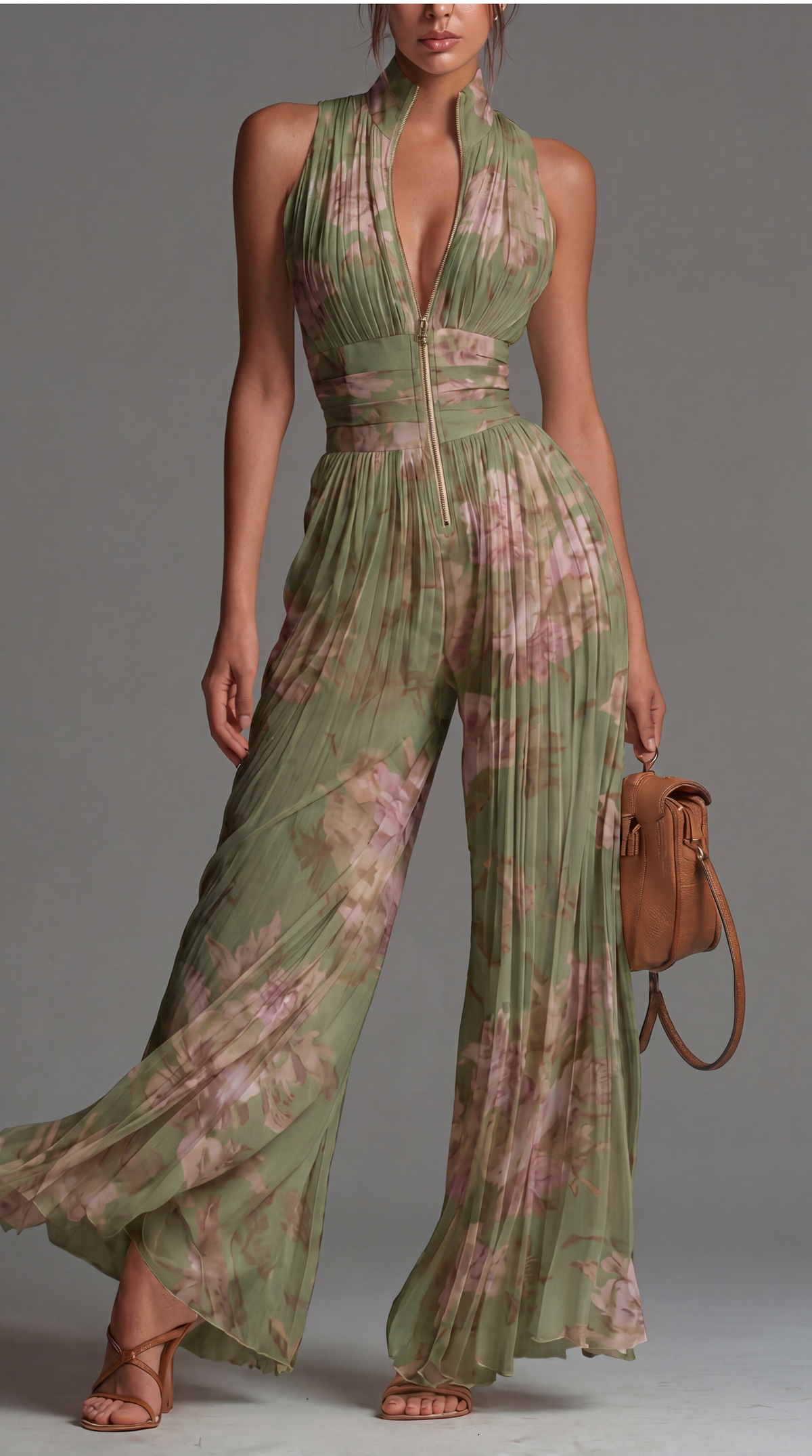 Rosie | Floral Chiffon Jumpsuit with Pleated Design