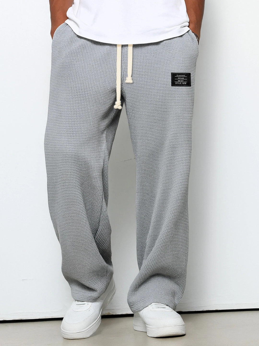 Wide-Leg Honeycomb Pattern Trousers