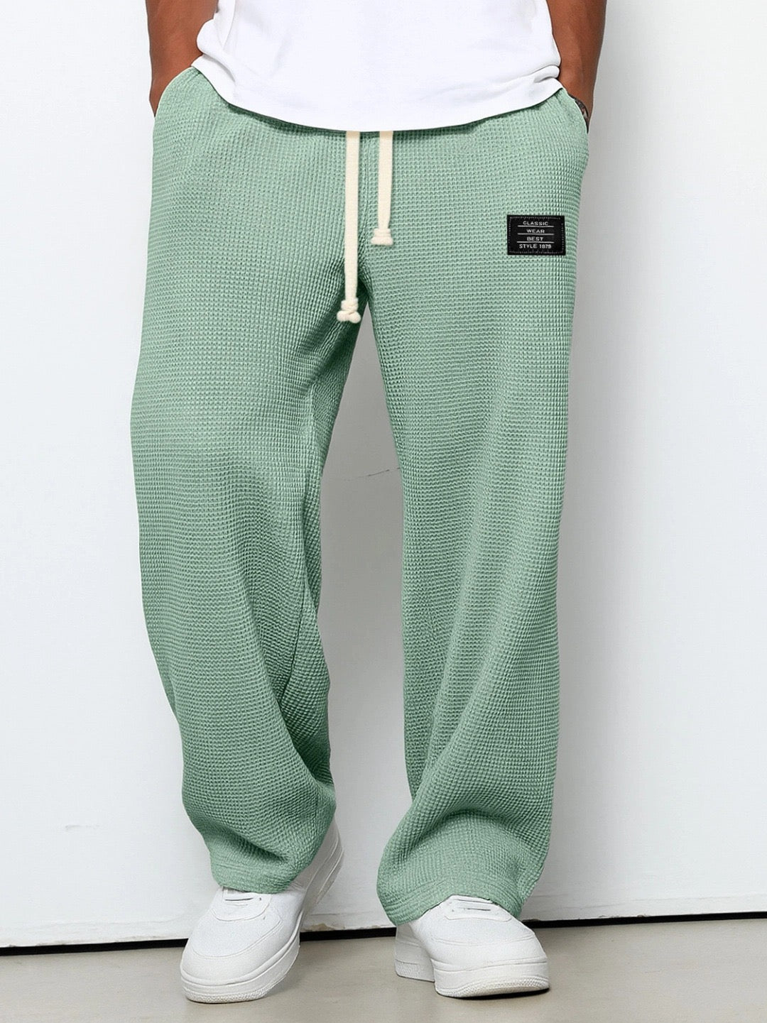 Wide-Leg Honeycomb Pattern Trousers
