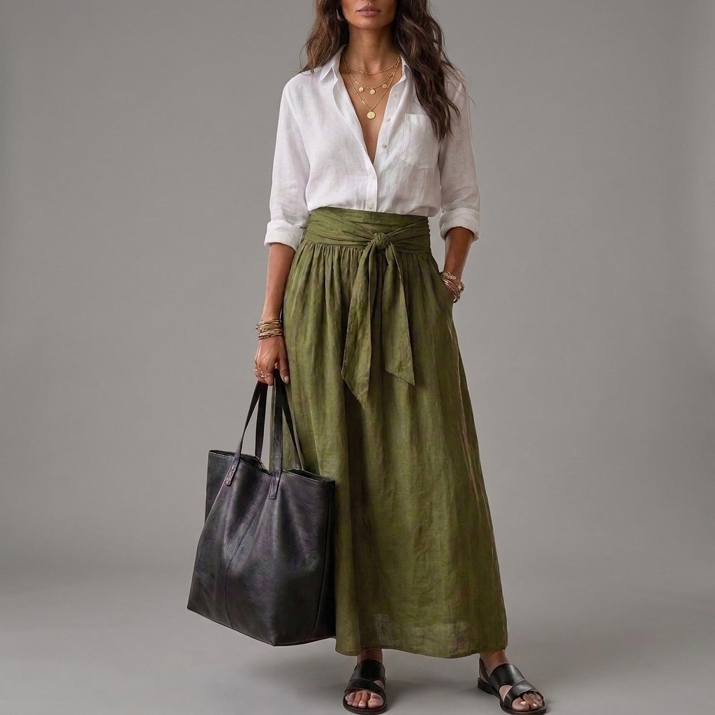 SAHARA | Black Top and Olive Green Midi Skirt Two-Piece Set