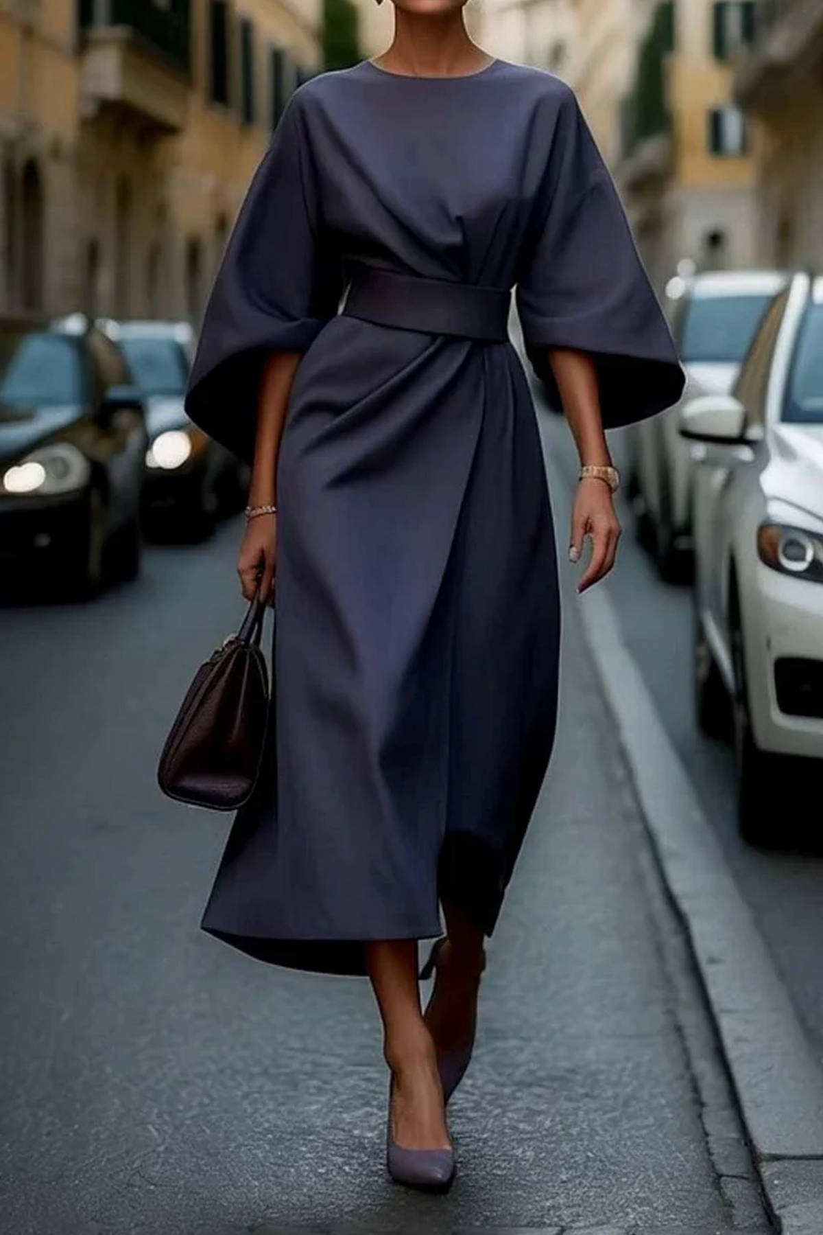 Elegant Lantern Sleeve Dress with Belt