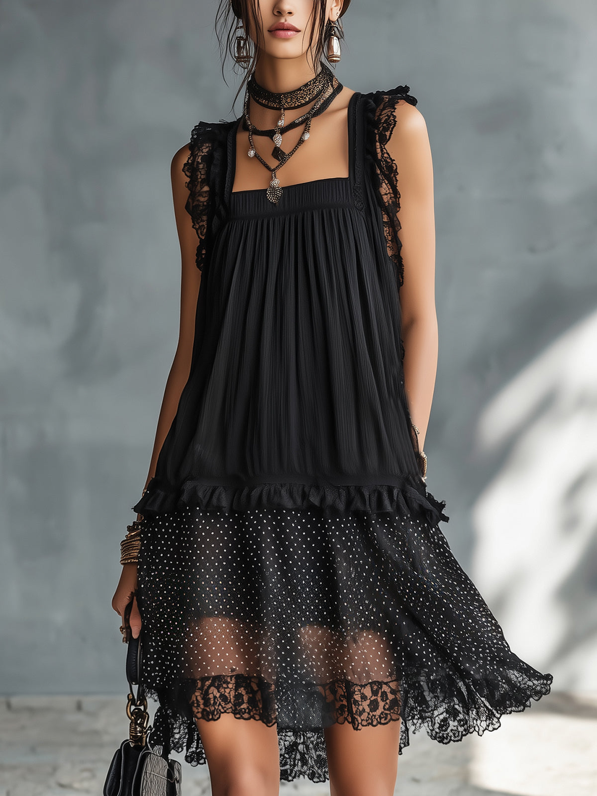 Pauline | Black Lace Mini Dress