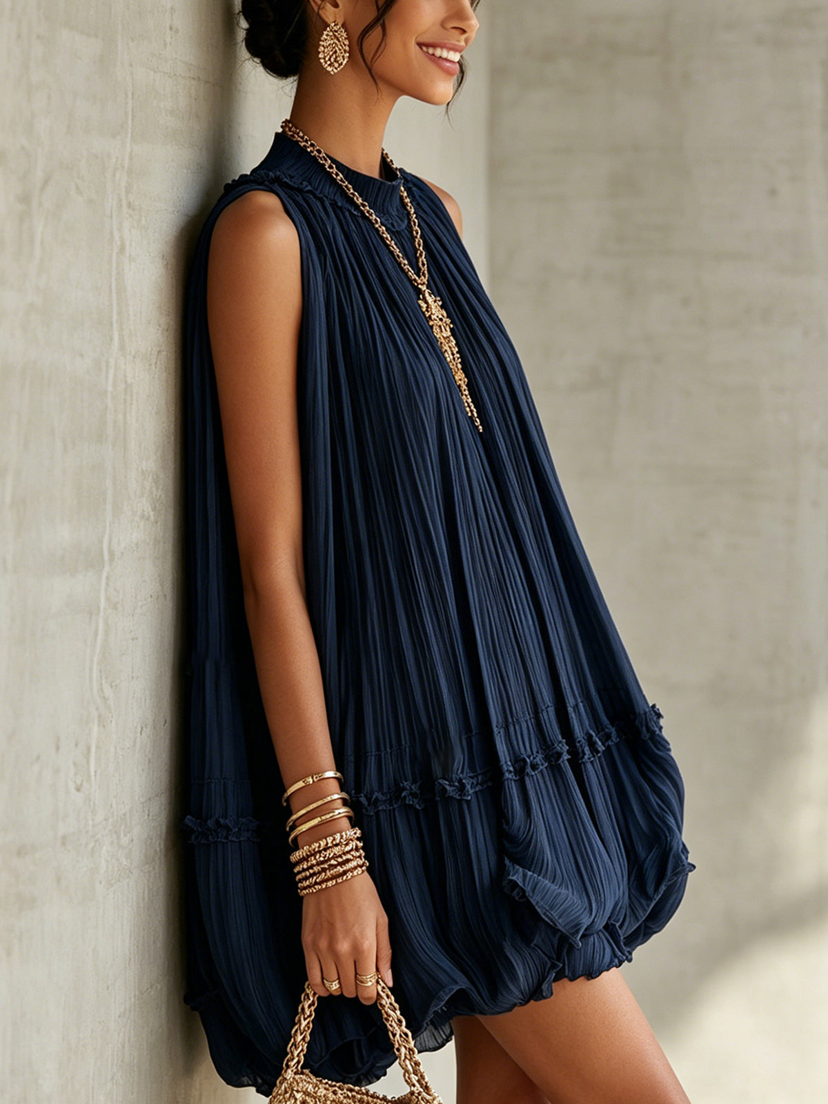 Mini Chiffon Dress with American Collar