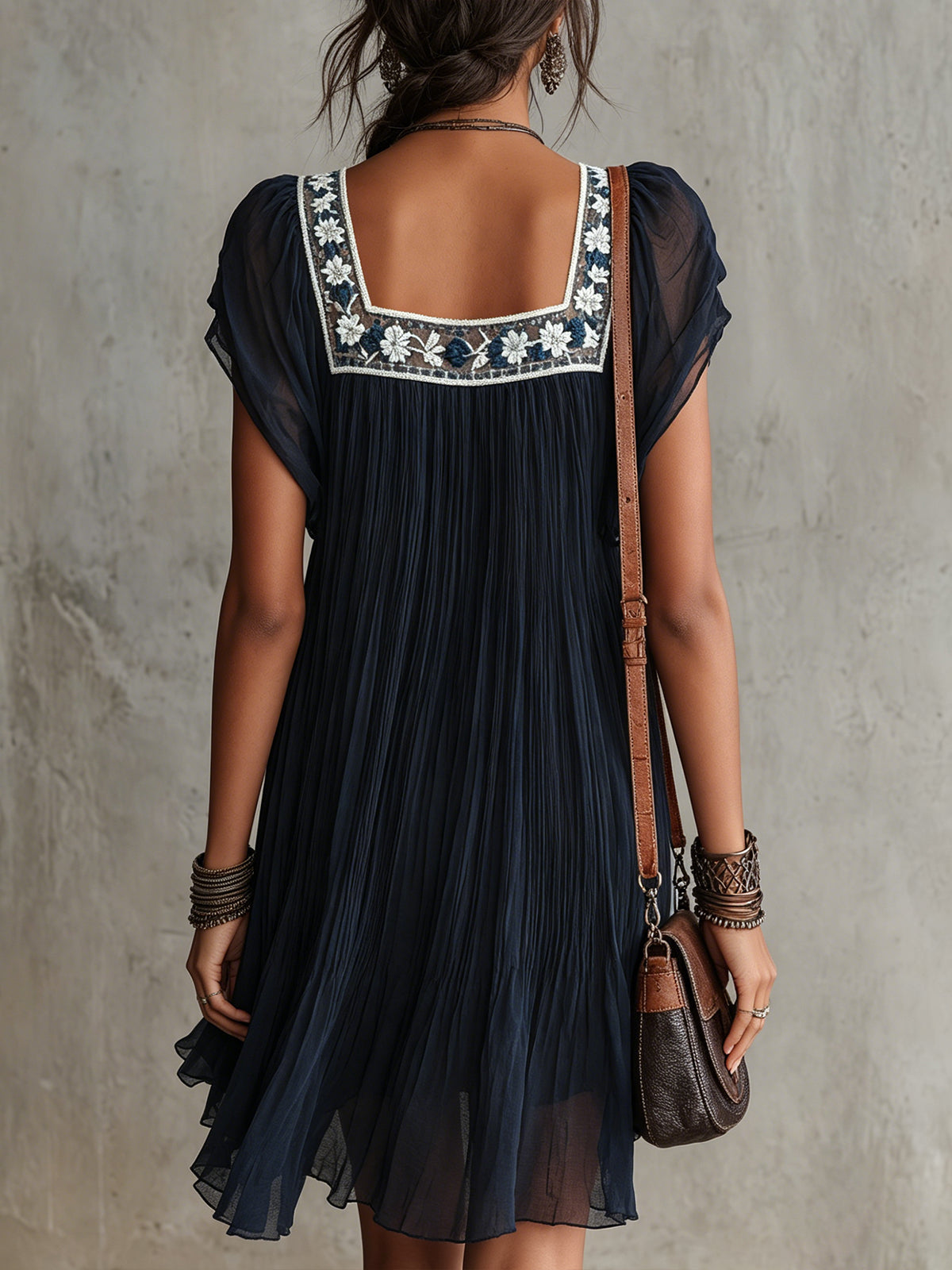 Apolline | Navy Embroidered Mini Dress