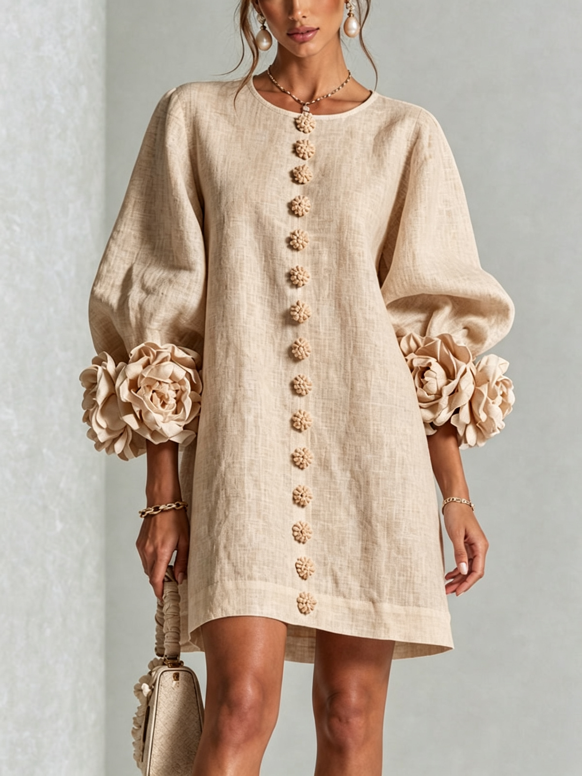 Buttoned Floral Mini Dress