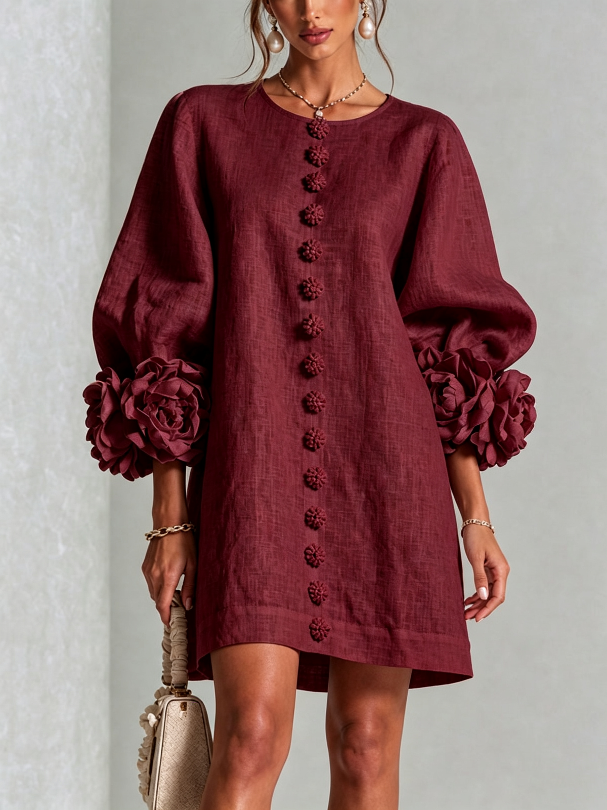 Buttoned Floral Mini Dress