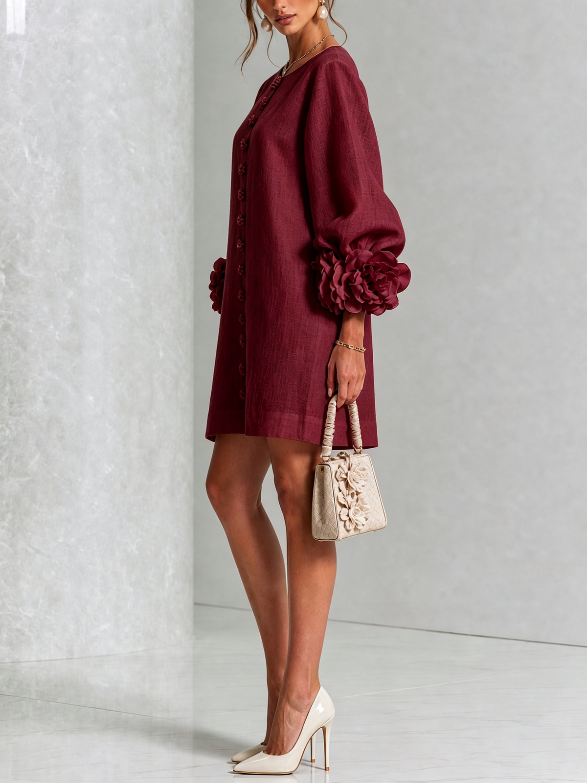 Buttoned Floral Mini Dress