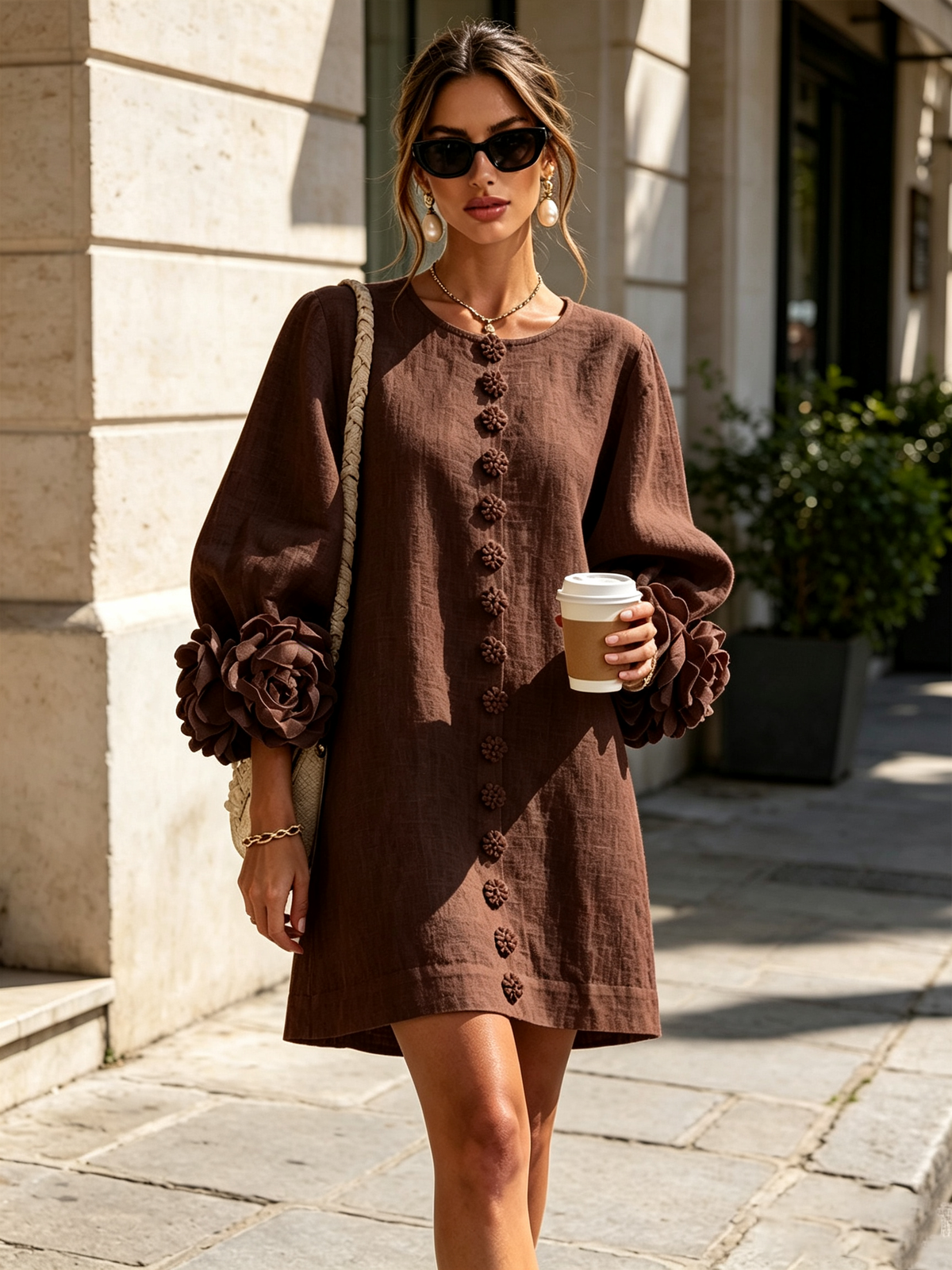 Buttoned Floral Mini Dress