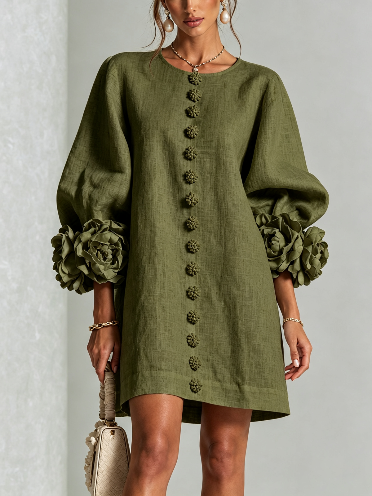 Buttoned Floral Mini Dress
