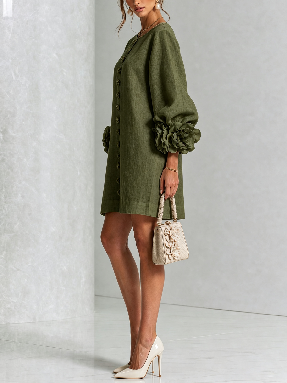 Buttoned Floral Mini Dress