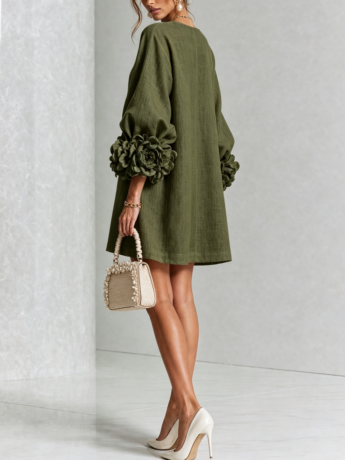 Buttoned Floral Mini Dress