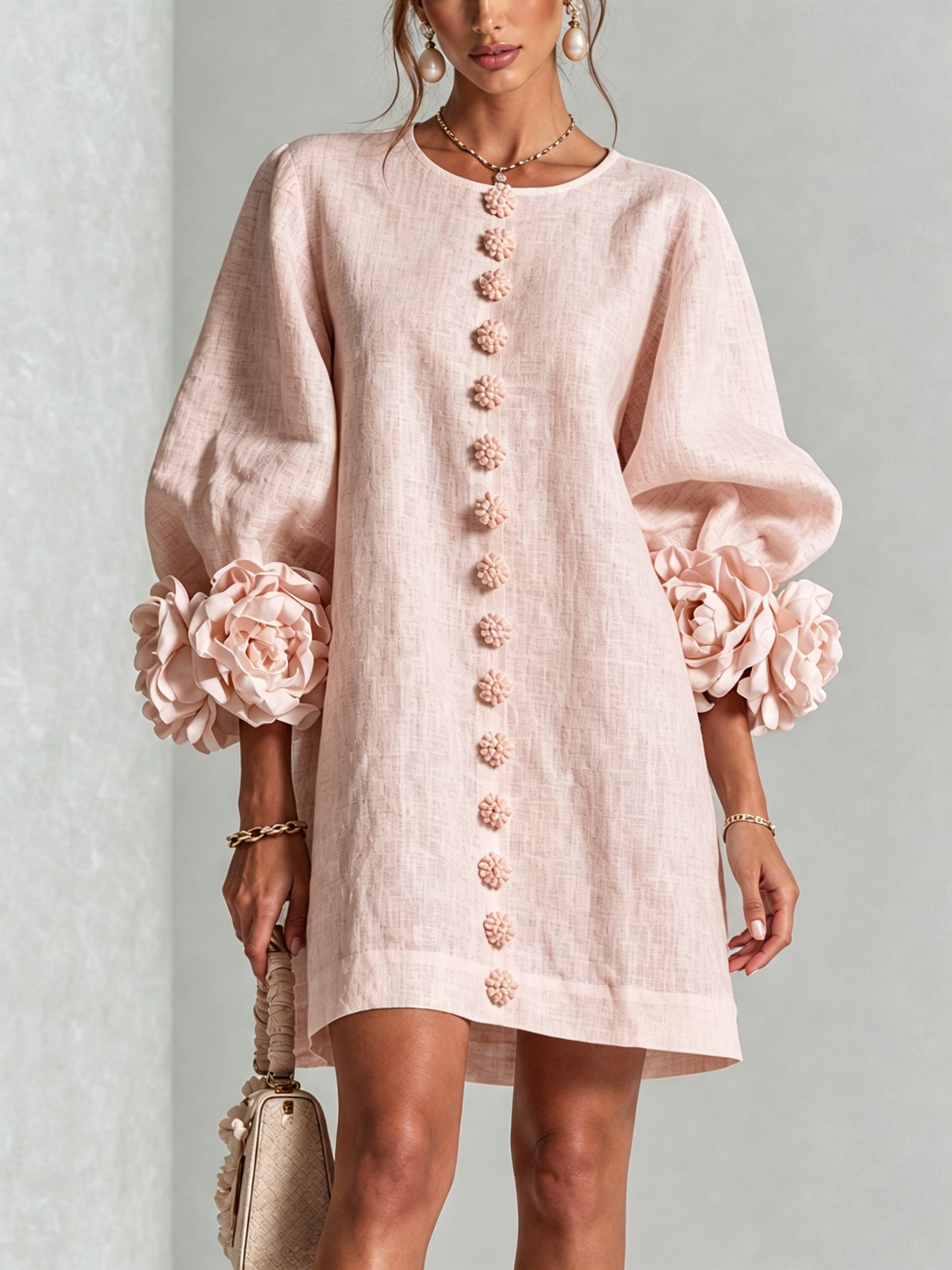 Buttoned Floral Mini Dress