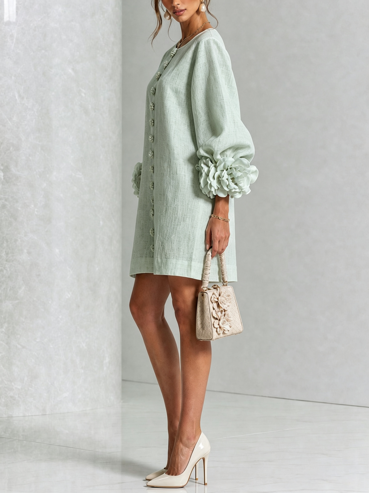 Buttoned Floral Mini Dress
