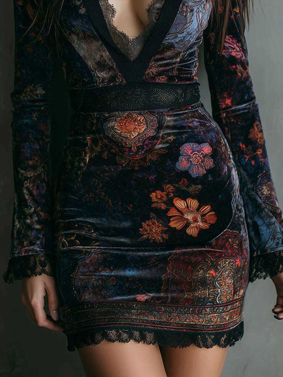 Iris | Floral Velvet Mini Dress